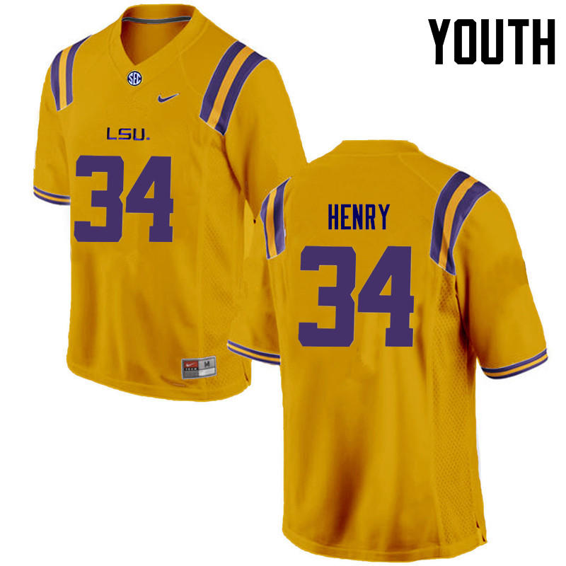 Youth LSU Tigers #34 Reshaud Henry College Football Jerseys Game-Gold - Click Image to Close